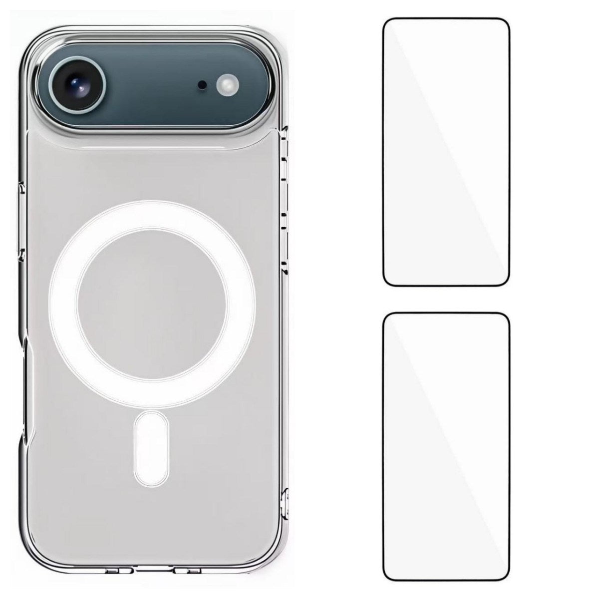 iPhone 17 Air Hybrid Mobil Cover - inkl. 2 x Skærmbeskyttelsesglas - MagSafe Kompatibel - Gennemsigtig / Hvid iPhone 17 Air Hybrid Mobil Cover - inkl. 2 x Skærmbeskyttelsesglas - MagSafe Kompatibel - Gennemsigtig / Hvid