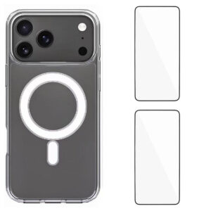 iPhone 17 Pro Max Hybrid Mobil Cover - inkl. 2 x Skærmbeskyttelsesglas - MagSafe Kompatibel - Gennemsigtig / Hvid