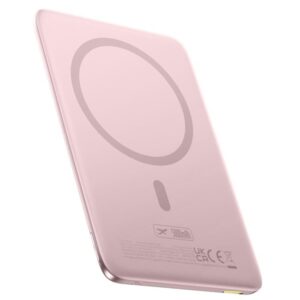Baseus PicoGo AM41 5000mAh 20W Ultra-Slim Power Bank MagSafe Compatible with Simple USB-C 60W 30cm Cable - Pink Powerbank - Pink - 5000 mAh