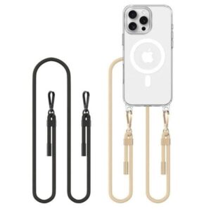Tech-Protect FlexAir Chain MagSafe Case for iPhone 16 Pro Max - Clear + 2 Lanyards (Black & Gray-Brown)