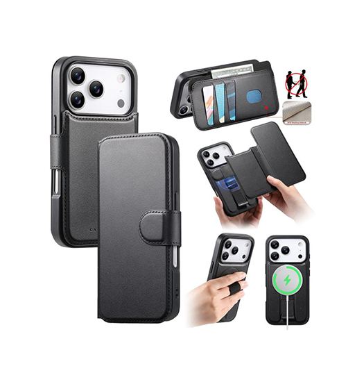 iPhone 17 Pro - CaseNeo™ 2-i-1 MagSafe Læder Cover M. Kortholder - Sort iPhone 17 Pro - CaseNeo™ 2-i-1 MagSafe Læder Cover M. Kortholder - Sort