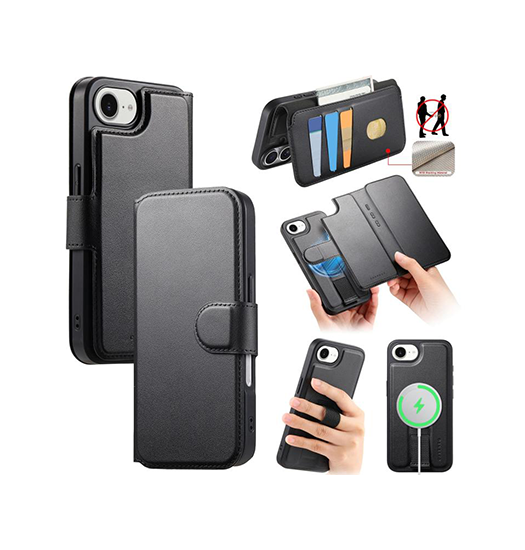 iPhone 17e / 16e - CaseNeo™ 2-i-1 MagSafe Læder Cover M. Kortholder - Sort iPhone 17e / 16e - CaseNeo™ 2-i-1 MagSafe Læder Cover M. Kortholder - Sort